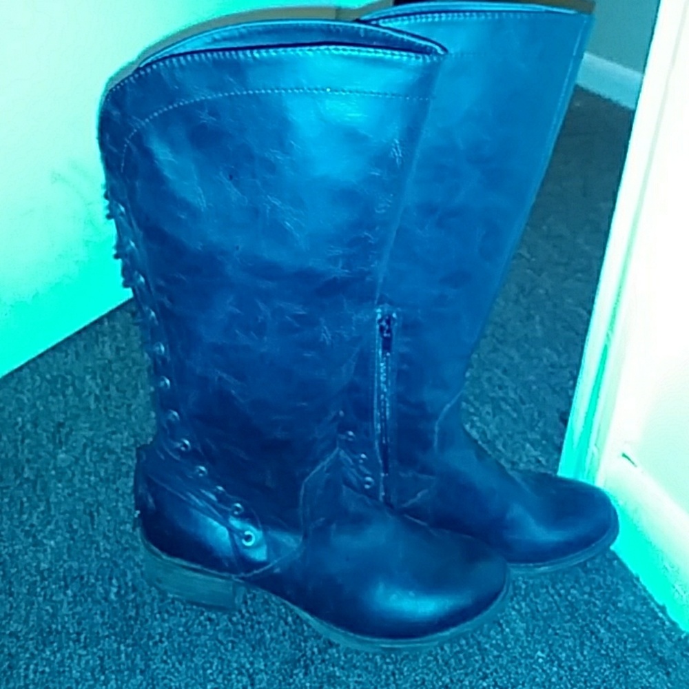Black Leather Knee High Boots